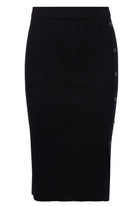 Peraluna-Jasmine Skirt Midi Boy Yandan Düğmeli Ribana Kadın Triko Etek Siyah-Etek-8-Milagron.com