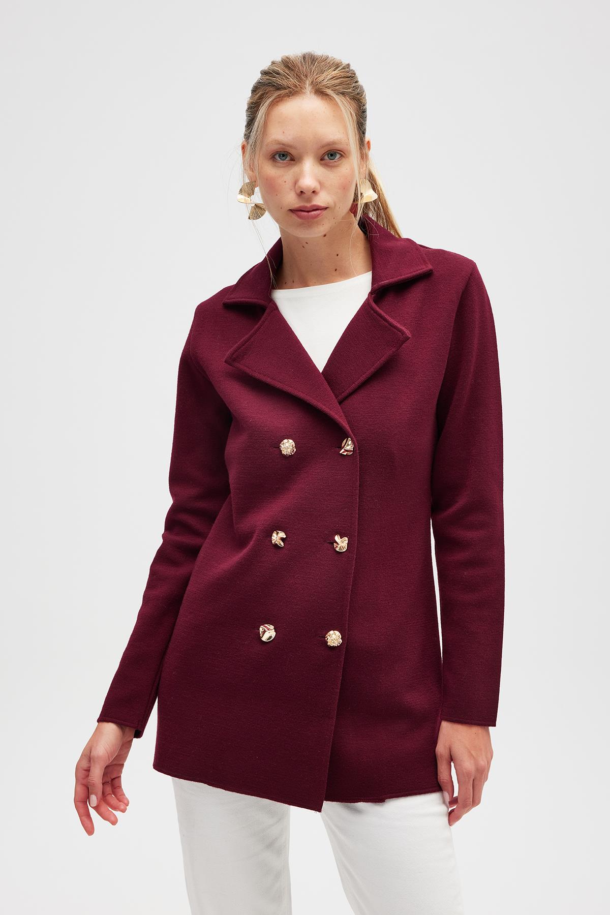Peraluna-Jisha, Kadın örme Triko Blazer Ceket Bordo-Ceket-1-Milagron.com