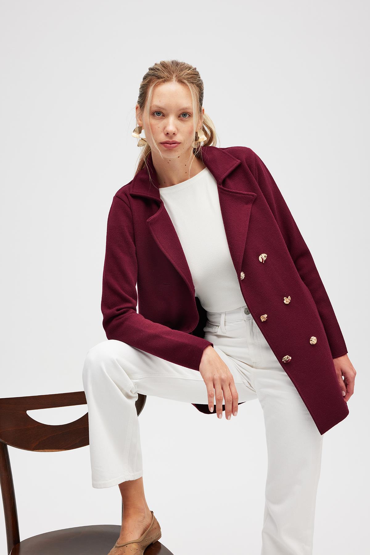 Peraluna-Jisha, Kadın örme Triko Blazer Ceket Bordo-Ceket-4-Milagron.com