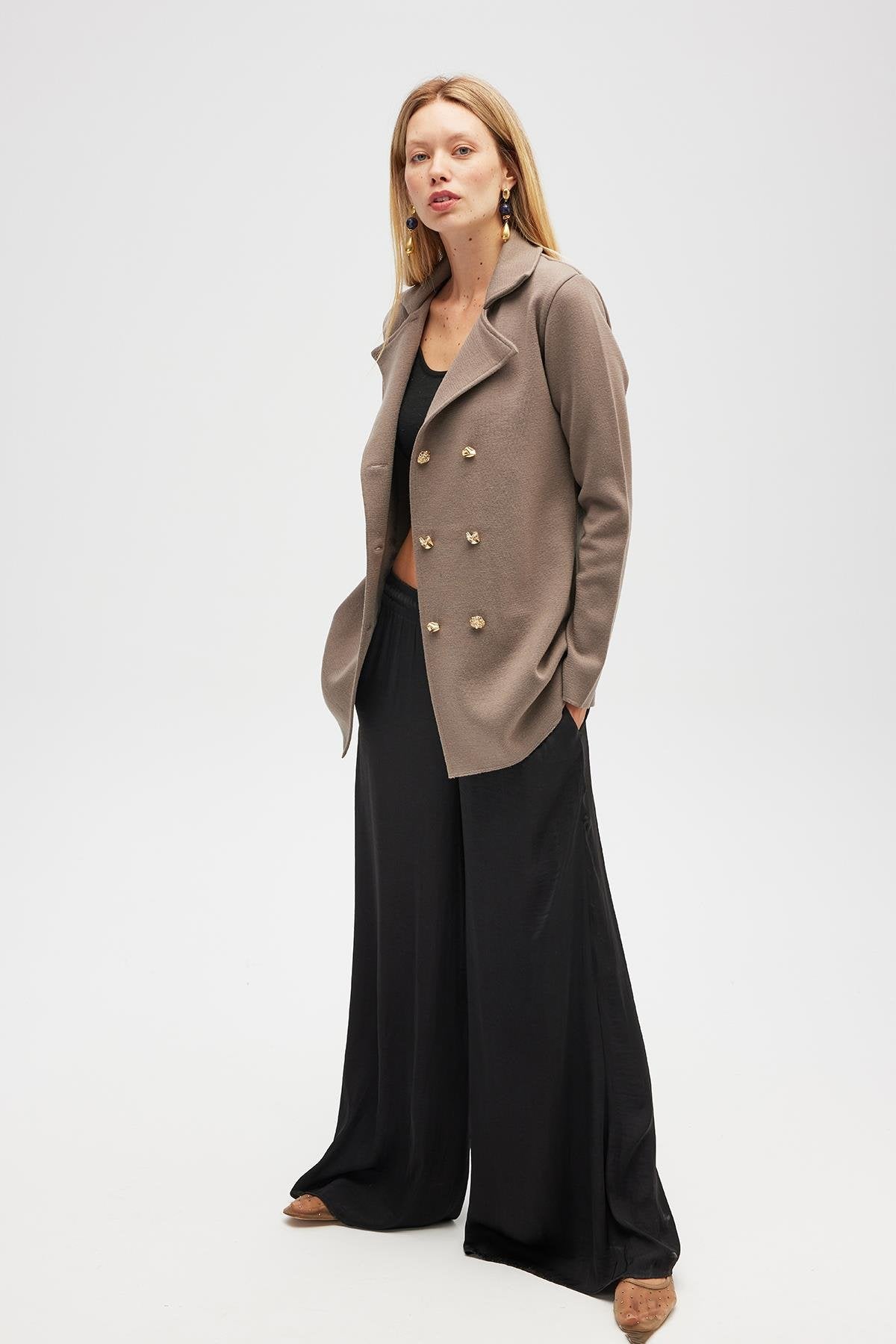 Peraluna-Jisha, Kadın örme Triko Blazer Ceket Vizon-Ceket-5-Milagron.com