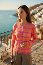 Peraluna Sunset Bloom Hırka, Kadın Yazlık Ince Triko Hırka - Pembe Turuncu Multi