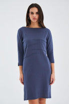 Peraluna-Kayık Yaka Sade Yazlık Kadın Triko Elbise-Elbise-2-Milagron.com