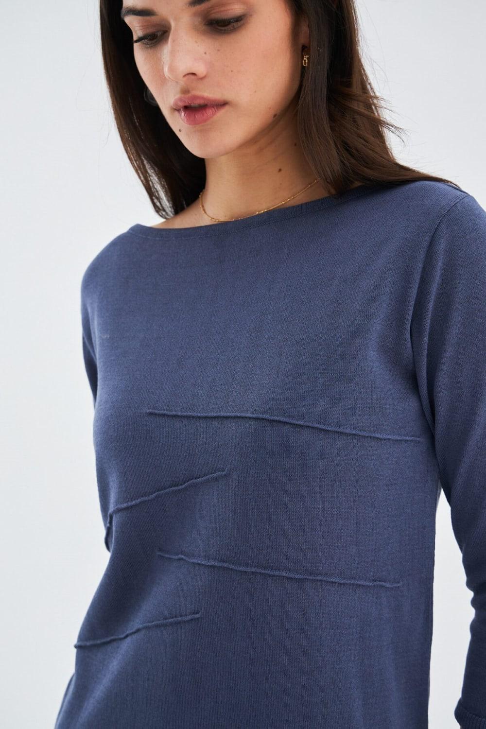 Peraluna-Kayık Yaka Sade Yazlık Kadın Triko Elbise-Elbise-4-Milagron.com