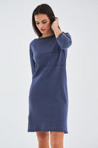 Peraluna-Kayık Yaka Sade Yazlık Kadın Triko Elbise-Elbise-5-Milagron.com