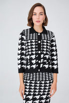 Peraluna-Kazayağı Desen Şifon Fularlı Polo Yaka Dar Kalıp Kısa Kadın Triko Ceket-Ceket-1-Milagron.com