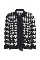 Peraluna-Kazayağı Desen Şifon Fularlı Polo Yaka Dar Kalıp Kısa Kadın Triko Ceket-Ceket-7-Milagron.com