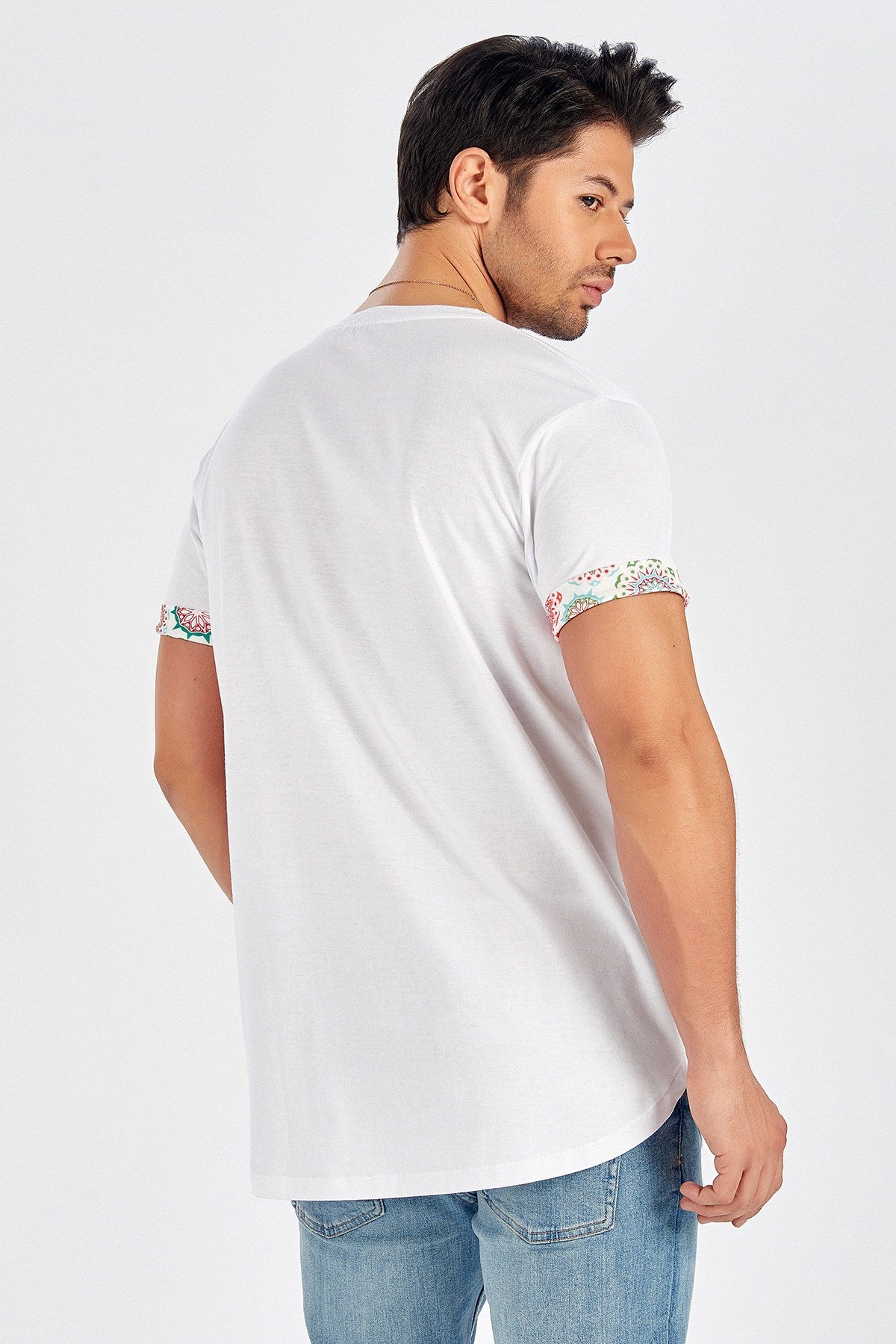 Peraluna Kol Ucu Baskılı Uzun Erkek T-Shirt - Beyaz