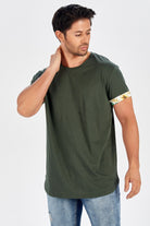 Peraluna Kol Ucu Baskılı Uzun Erkek T-Shirt - Haki