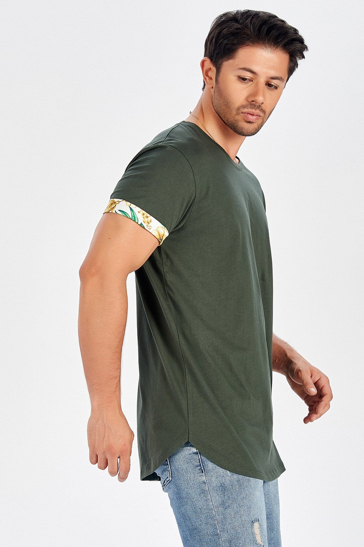 Peraluna Kol Ucu Baskılı Uzun Erkek T-Shirt - Haki