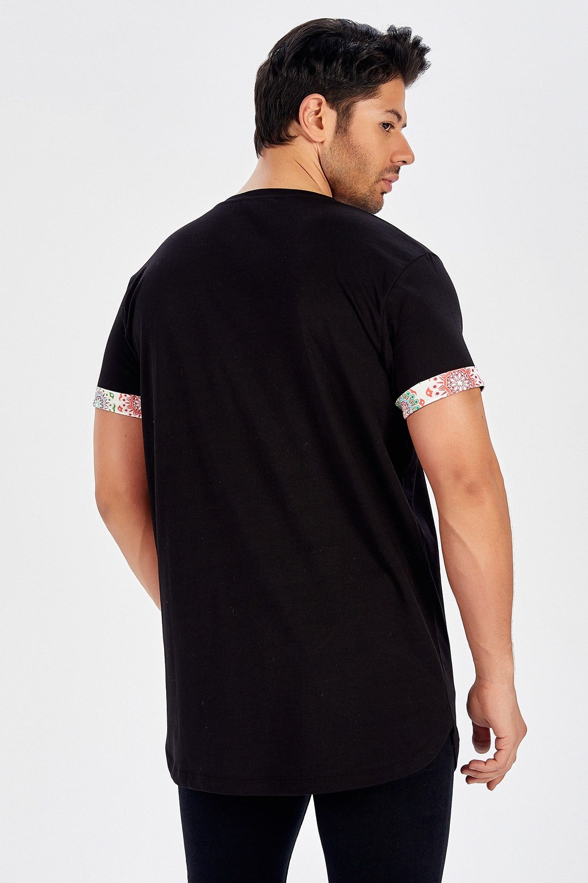 Peraluna Kol Ucu Baskılı Uzun Erkek T-Shirt - Siyah