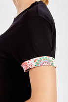 Peraluna-Kol Ucu Baskılı Uzun Kadın T Shirt Siyah-T-Shirts-4-Milagron.com