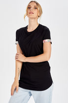 Peraluna-Kol Ucu Baskılı Uzun Kadın T Shirt Siyah-T-Shirts-5-Milagron.com