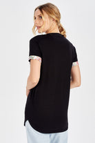 Peraluna-Kol Ucu Baskılı Uzun Kadın T Shirt Siyah-T-Shirts-6-Milagron.com