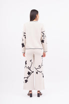 Peraluna-Lady Sakura Jacket Sakura Desen Komfort Fit Kadın Triko Ceket Bej-Ceket-8-Milagron.com