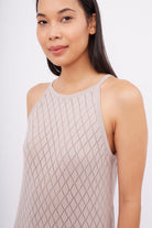 Peraluna-Lisa Dress Ajur örgü Dar Kesim Halter Yaka Arkası Bağcıklı Uzun Kadın Triko Elbise Taş-Elbise-3-Milagron.com