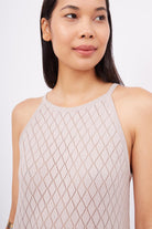 Peraluna-Lisa Dress Ajur örgü Dar Kesim Halter Yaka Arkası Bağcıklı Uzun Kadın Triko Elbise Taş-Elbise-4-Milagron.com