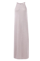 Peraluna-Lisa Dress Ajur örgü Dar Kesim Halter Yaka Arkası Bağcıklı Uzun Kadın Triko Elbise Taş-Elbise-9-Milagron.com