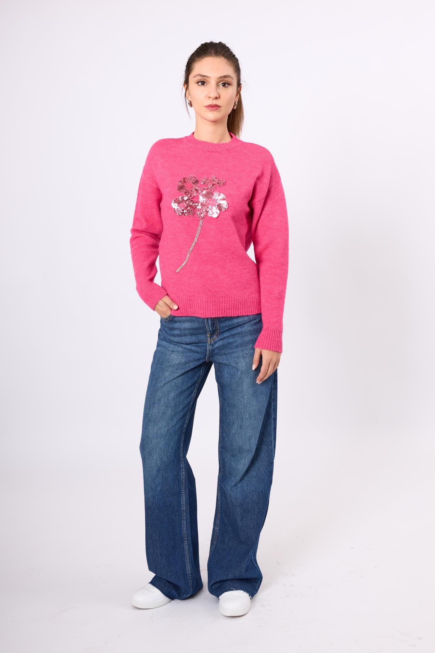 Peraluna-Lorna Boncuk İşlemeli Kadın Triko Kazak Açık Yeşil-Kazak & Triko-1-Milagron.com