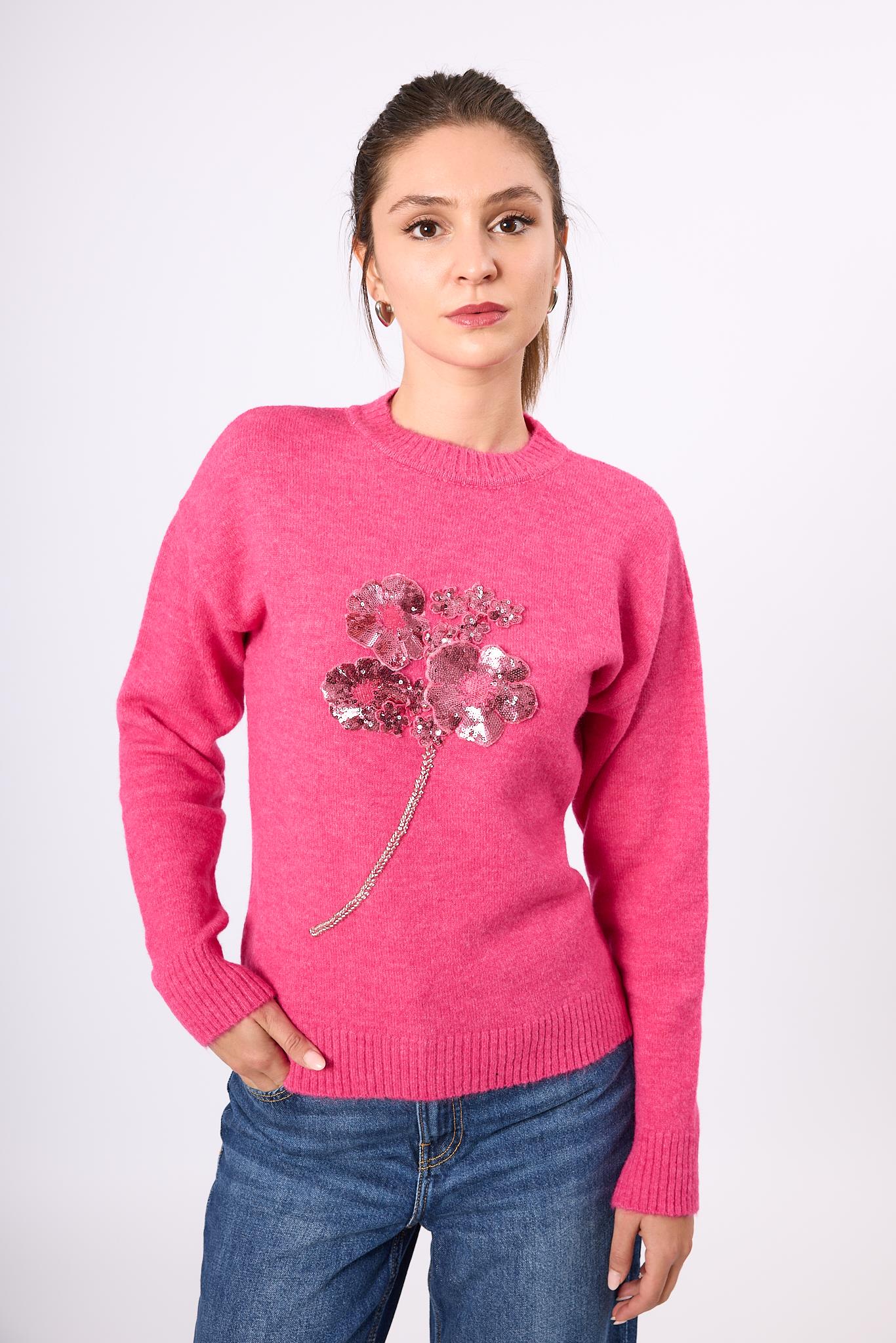 Peraluna-Lorna Boncuk İşlemeli Kadın Triko Kazak Açık Yeşil-Kazak & Triko-2-Milagron.com