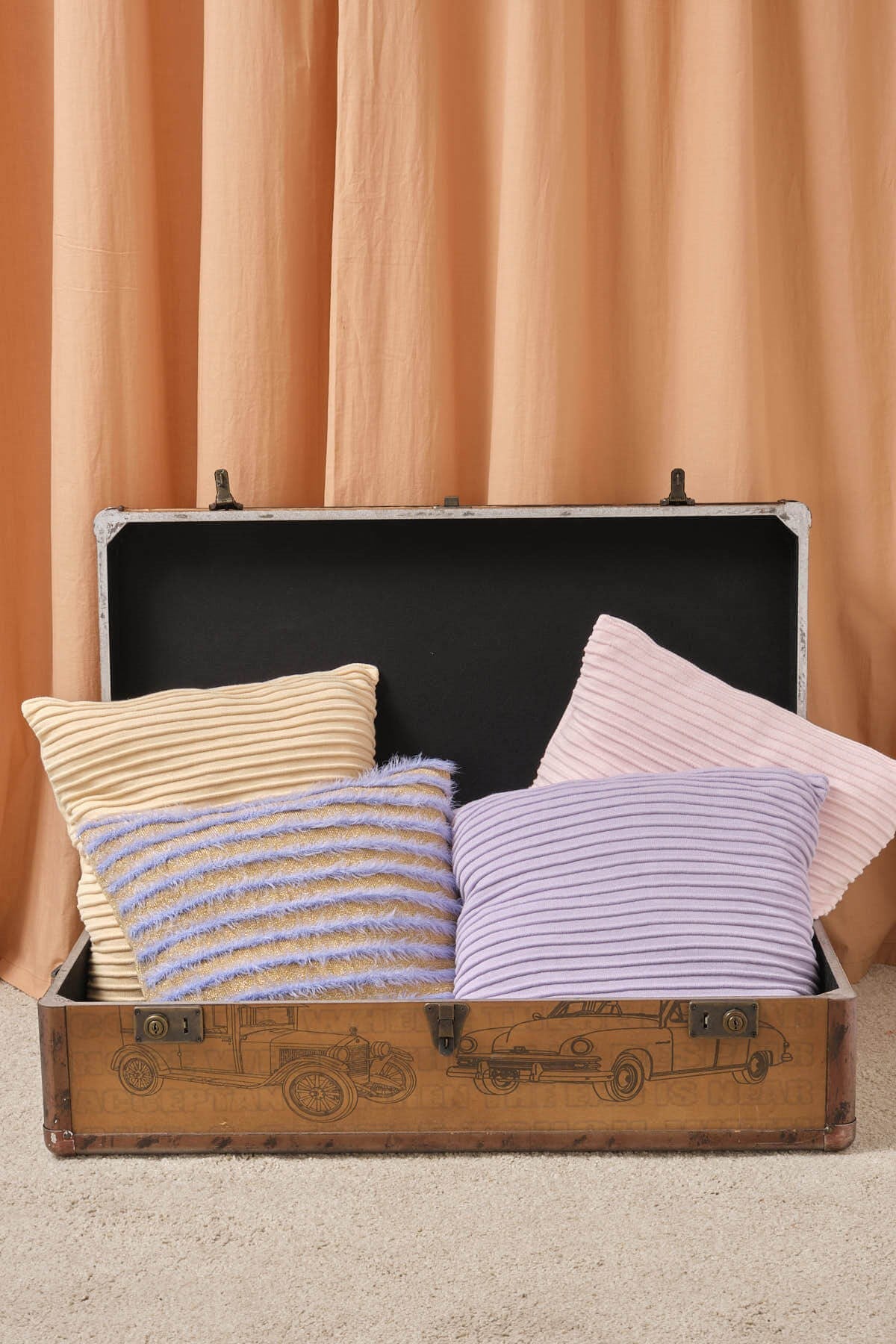 Peraluna Luxury Pillow Simli Çizgili Triko Yastık Kılıfı 45X45 Cm - Açık Lila/Gold