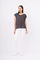 Peraluna-Magenta Blouse Düşük Kol Bluz Antrasit Melanj-Bluz-1-Milagron.com