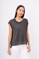 Peraluna-Magenta Blouse Düşük Kol Bluz Antrasit Melanj-Bluz-2-Milagron.com