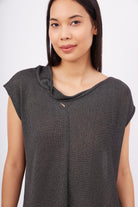 Peraluna-Magenta Blouse Düşük Kol Bluz Antrasit Melanj-Bluz-3-Milagron.com