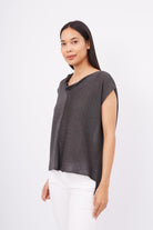 Peraluna-Magenta Blouse Düşük Kol Bluz Antrasit Melanj-Bluz-4-Milagron.com