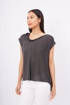 Peraluna-Magenta Blouse Düşük Kol Bluz Antrasit Melanj-Bluz-5-Milagron.com