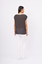 Peraluna-Magenta Blouse Düşük Kol Bluz Antrasit Melanj-Bluz-6-Milagron.com