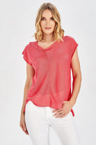 Peraluna Magenta Blouse Düşük Kol Bluz - Koral