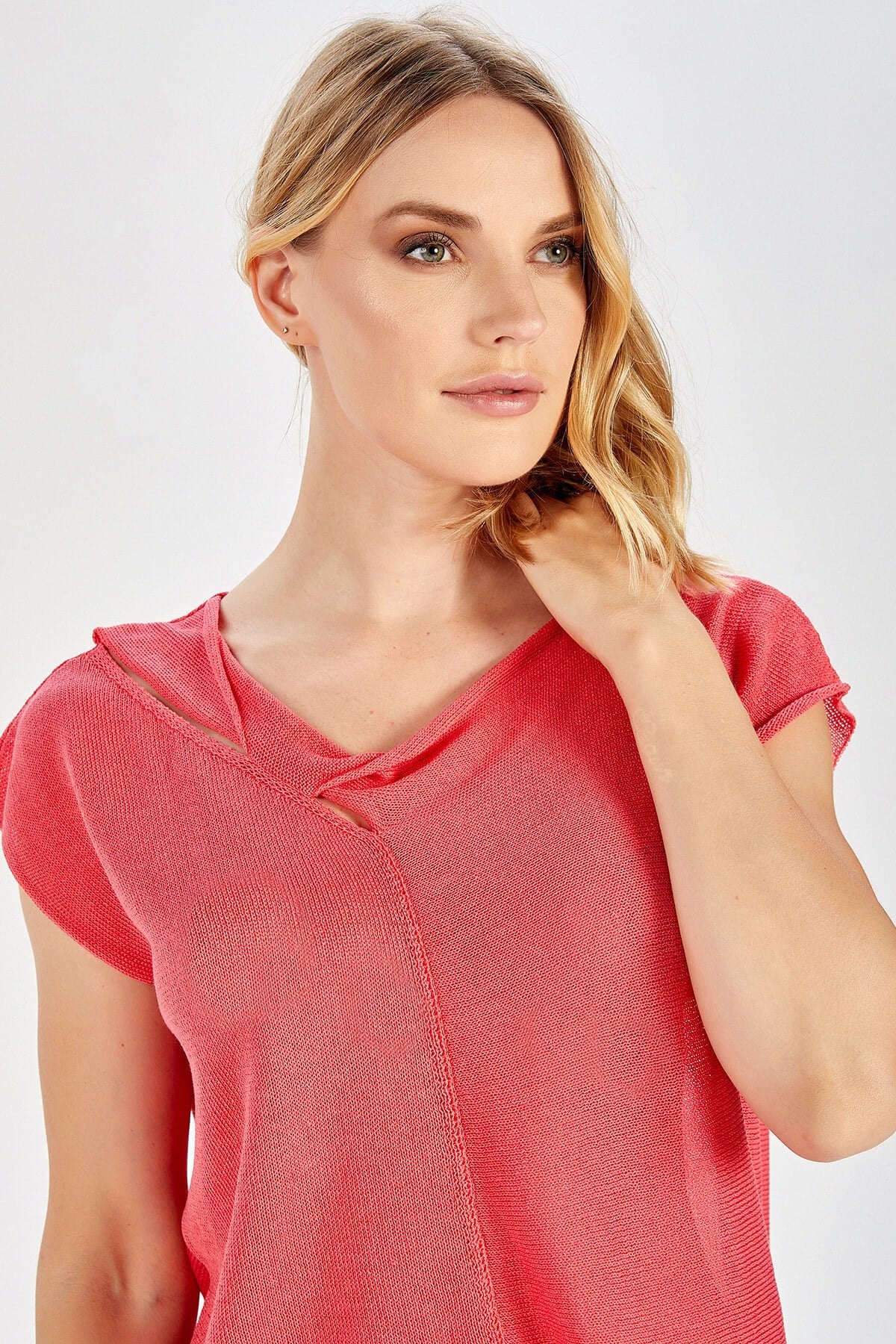 Peraluna Magenta Blouse Düşük Kol Bluz - Koral
