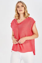 Peraluna Magenta Blouse Düşük Kol Bluz - Koral
