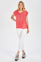Peraluna Magenta Blouse Düşük Kol Bluz - Koral