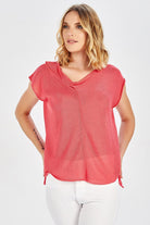 Peraluna Magenta Blouse Düşük Kol Bluz - Koral