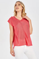 Peraluna Magenta Blouse Düşük Kol Bluz - Koral