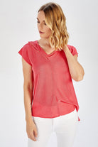 Peraluna Magenta Blouse Düşük Kol Bluz - Koral