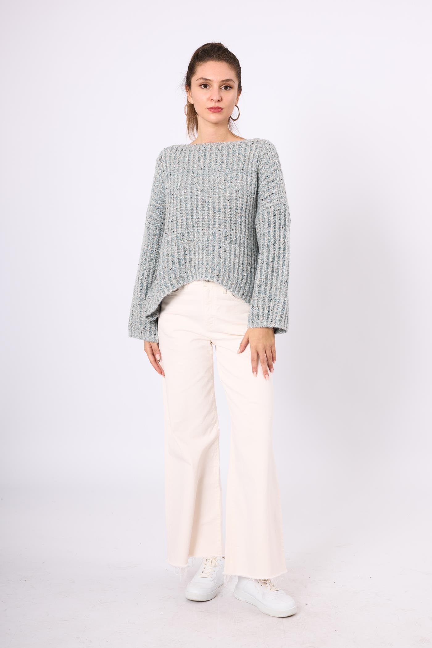 Peraluna-Maggie Selanik Örgü Kalın Triko Kazak Ekru Multi-Kazak & Triko-1-Milagron.com