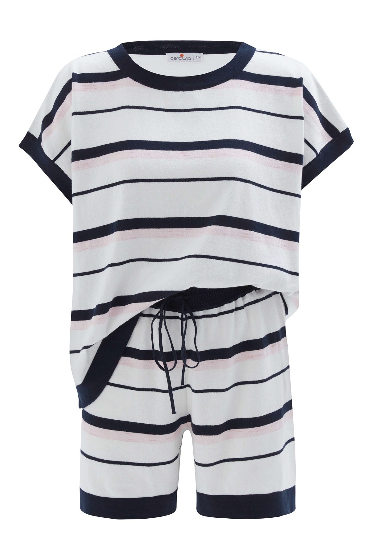 Peraluna Marine Blouse & Shorts %100 Pamuk Yazlık Kadın Triko Şort Takım - Lacivert/Ekru