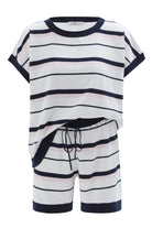 Peraluna Marine Blouse & Shorts %100 Pamuk Yazlık Kadın Triko Şort Takım - Lacivert/Ekru