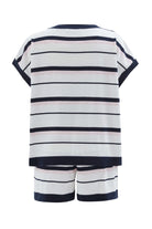 Peraluna Marine Blouse & Shorts %100 Pamuk Yazlık Kadın Triko Şort Takım - Lacivert/Ekru