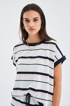 Peraluna Marine Blouse & Shorts %100 Pamuk Yazlık Kadın Triko Şort Takım - Lacivert/Ekru