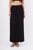 Peraluna-Maxi Skirt Maxi Boy Pileli Kadın Triko Etek Siyah-Etek-2-Milagron.com