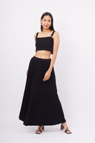 Peraluna-Maxi Skirt Maxi Boy Pileli Kadın Triko Etek Siyah-Etek-5-Milagron.com