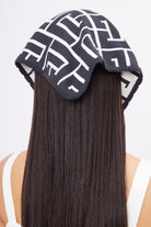 Peraluna Maze Head Scarf Jakarlı Organik Pamuk Kadın Triko Bandana - Antrasit/Ekru