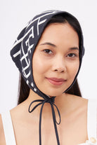 Peraluna Maze Head Scarf Jakarlı Organik Pamuk Kadın Triko Bandana - Antrasit/Ekru