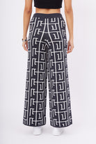 Peraluna-Maze Trouser Labirent Desen Yüksek Bel Rahat Kesim Beli Lastikli Kadın Triko Pantolon Antrasit/Ekru-Pantolon-6-Milagron.com