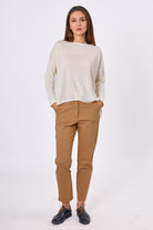 Peraluna-Meadow Blouse Ön Ve Arka Pile Detaylı Salaş Kadın Triko Bluz Ekru-Bluz-1-Milagron.com