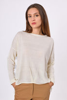 Peraluna-Meadow Blouse Ön Ve Arka Pile Detaylı Salaş Kadın Triko Bluz Ekru-Bluz-2-Milagron.com