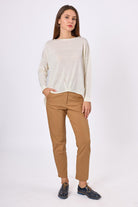 Peraluna-Meadow Blouse Ön Ve Arka Pile Detaylı Salaş Kadın Triko Bluz Ekru-Bluz-5-Milagron.com